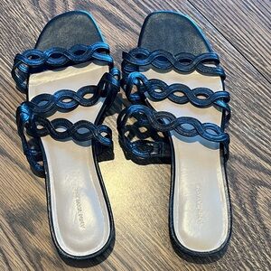Ann Taylor Black Sandals with Wavy Straps Size10
